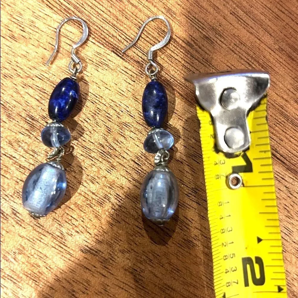 Blue Glass Beaded Handmade Dangle Earrings